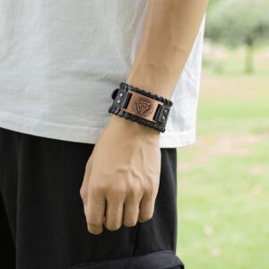Nordic Viking Valknut Totem Leather Bracelet