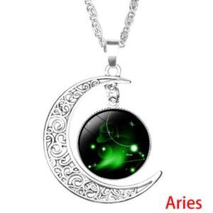 Zodiac Constellation Silver Moon Pendant Necklace