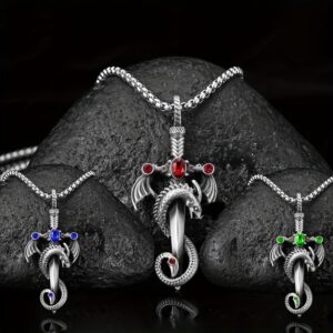 Magic Sword with Dragon Gem Necklace Talisman