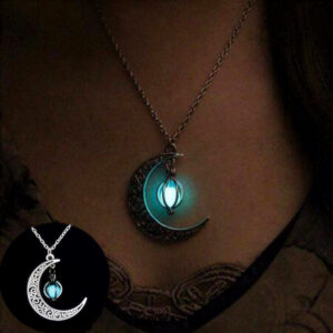 Crescent Moon Glowing Stone Healer's Necklace Pendant
