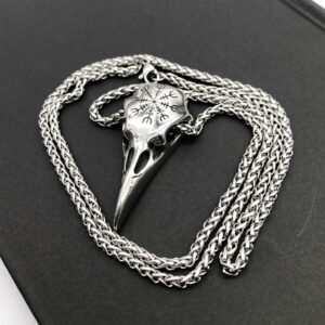 Raven Skull Aegishjalmur Helm of Awe Necklace Talisman
